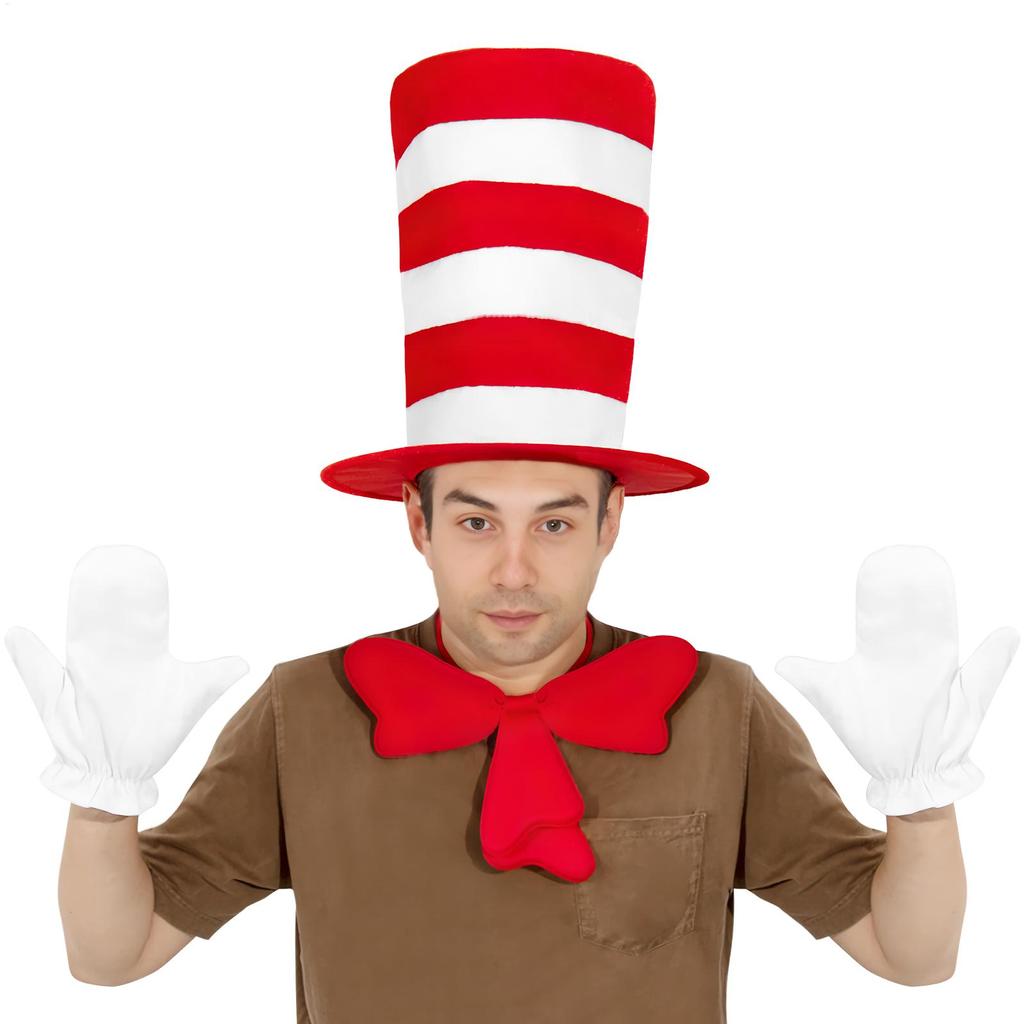 Cat Hat Bow Top Hat Cat Costume Kit with Gloves Bow Tie Breathable Cosplay Accessories Role-Playing for Men Women Kids Boys