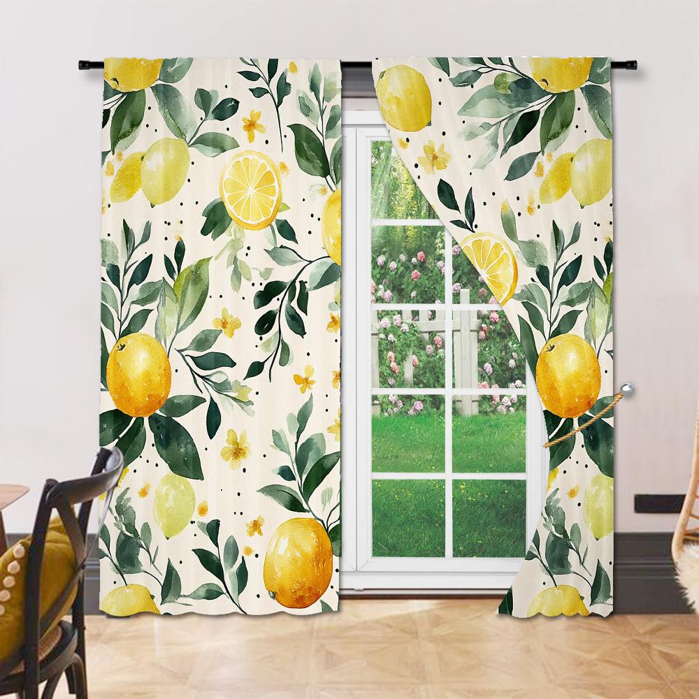Set Of 2 Versatile Polyester Transparent Curtains Home Decoration Lemon Tree Use Bedrooms Living Rooms Curtain For Great Room Made