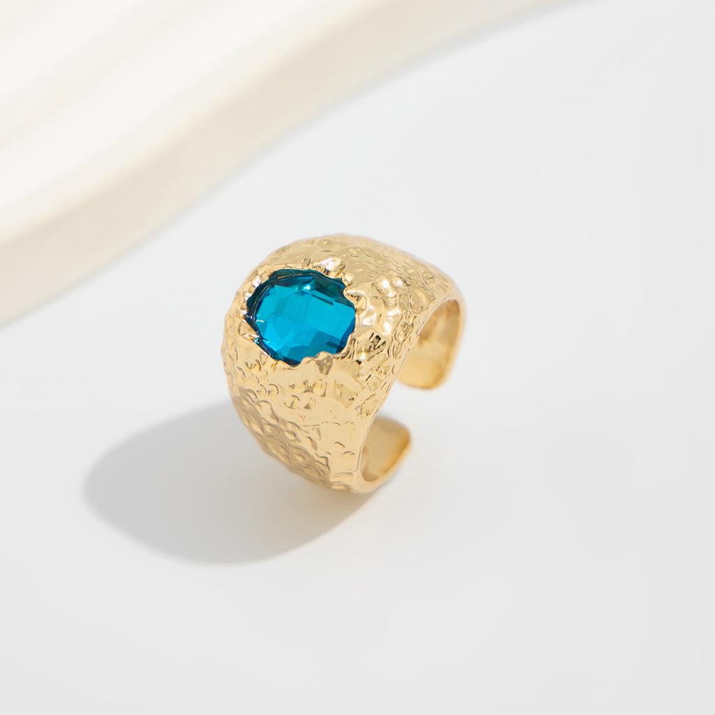 Fashion Metal Geometric Crystal Open Rings for Women Men Vintage Gold Color Zircon Liquid Wide Finger Rings Party Jewelry Gifts