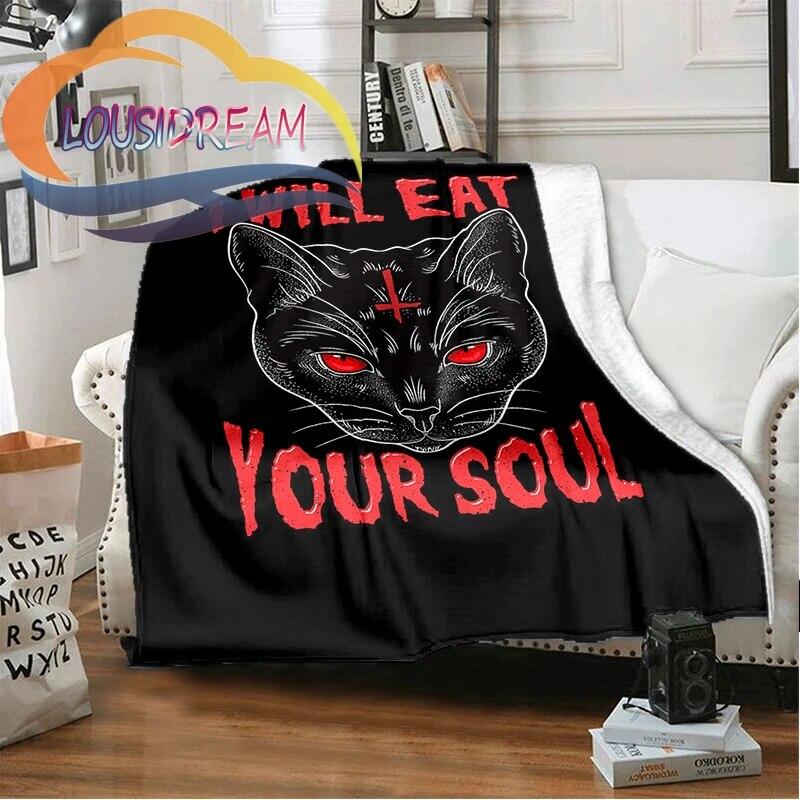 Eat-your-soul-satanic-occult-cat Blanket Throw  Satanic Flannel Blanck Background   Adult Kids Halloween Gift