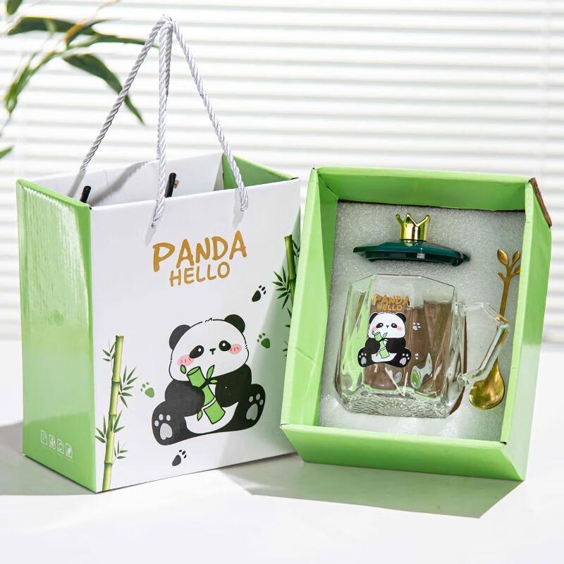HANDUNYOU Panda Glass Tea Cup Gift Set