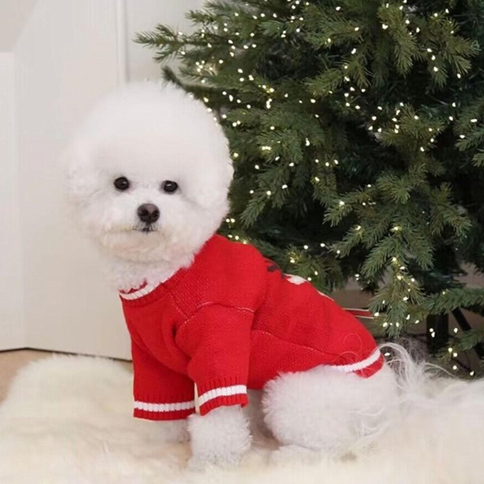 Dog Christmas Sweater Warm Soft Stylish Puppy Pullover Clothes for Bichon Pomeranian for Autumn Winter