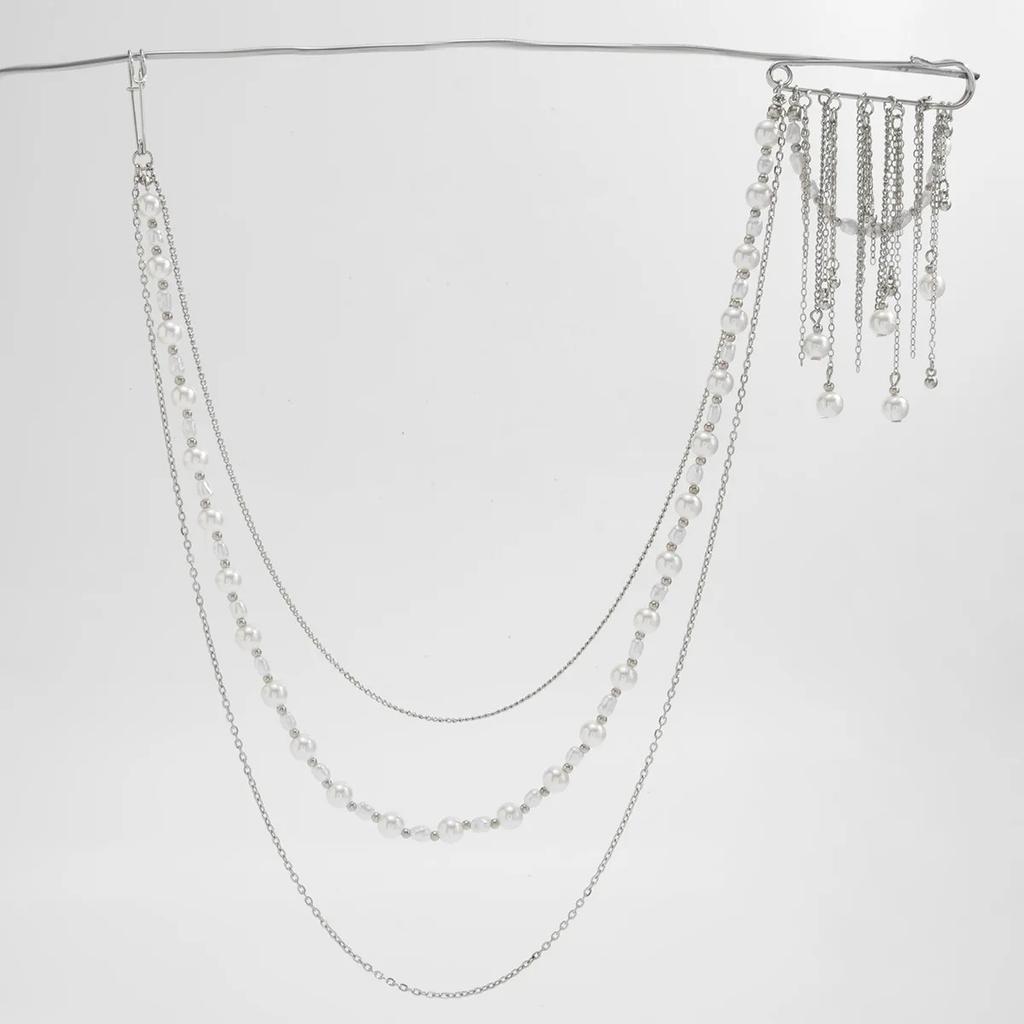 Personalized Chic Style Imitation Pearl Chain Tassel Brooches for Women Fashion Light Luxury Pearl Bead Brooch Suit Pin Accessor