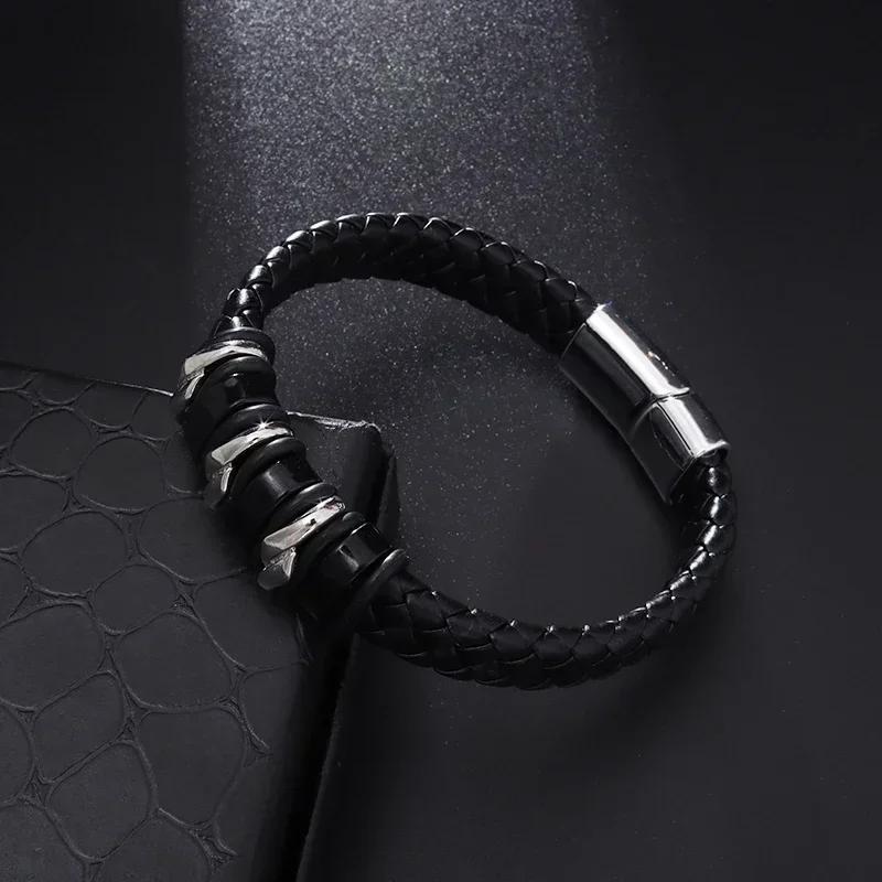 Mens Womens Couple Metal Infinity Sign Leather Bracelet Magnetic Closure Charm Bracelet Leather Wristband Casual Jewelry