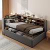 Upholstered Bed Sofa Bed 90*200 Cm, Hydraulic Storage, Night Light, USB and Type-C Charging Port, Shelves, Storage Compartments, Velvet Dark Gray