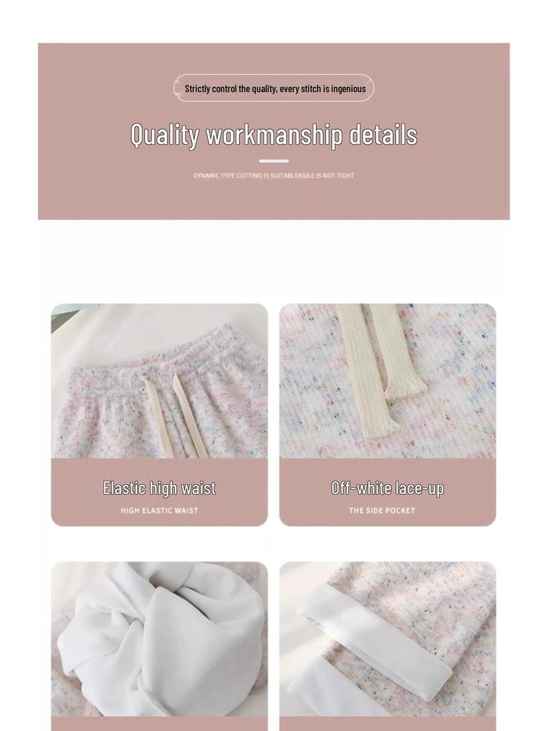 Petite XS Rainbow Fleece-Lined High Waist Wide Leg Pants - Women's Autumn/Winter Casual Straight Leg.