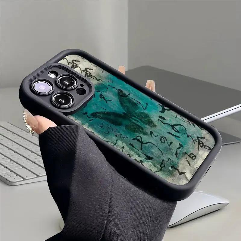 Premium Korea Style Case for iPhone 15 Pro Max 14 13 12 11 Xsmax XR- Art Oil Painting Butterfly Soft Phone Case for Women Girls Lady Full Body