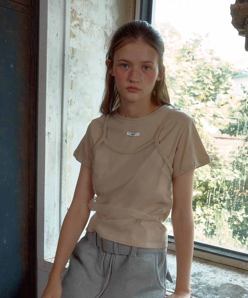 Leteoli Bustier Layered T-Shirtg_Beige