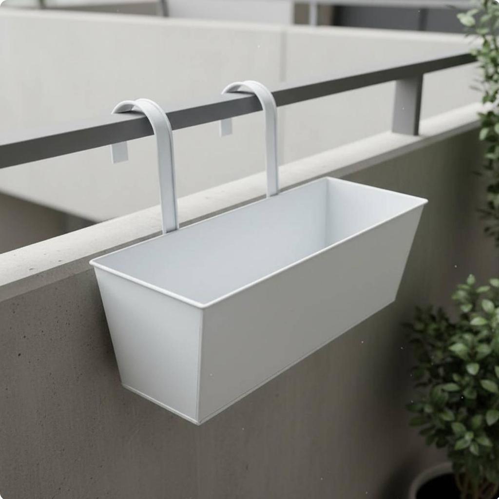 Rectangular Metal Hanging Planter Weather Resistant Railing Space Saving