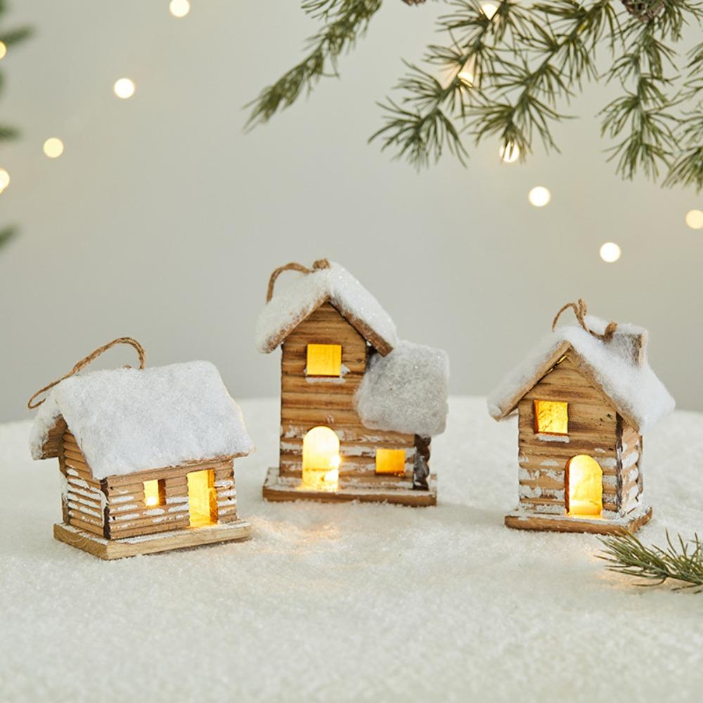 Christmas LED Light Wooden House Luminous Cabin Merry Christmas Decorations for Home DIY Xmas Tree Ornaments Kids Gifts New