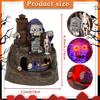 Animated Halloween Village House Decor with Moving Train Pre-Lit Music Skull Ghosts Tombstones Figurines Spooky Party Atmosphere