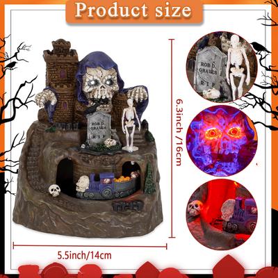 Animovaná Halloweenská vesnička Domovní dekorace s pohybujícím se vlakem Předosvětlená Hudba Lebka Duchové Náhrobky Figurky Strašidelná Párty Atmosféra