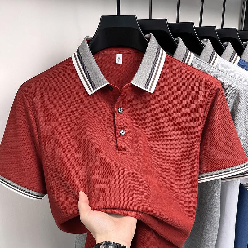 Men's Casual Lapel Polo T-Shirt - Cross Stripe Short Sleeve, Summer Wear for Young and Middle-aged