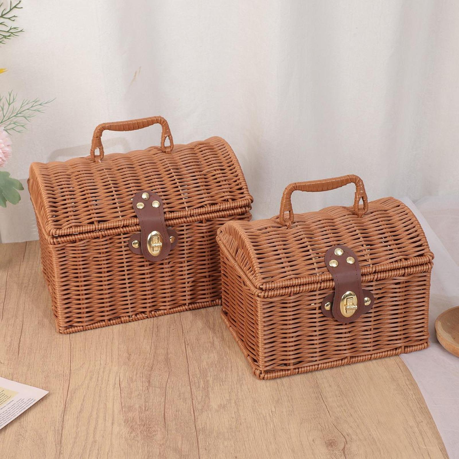 Storage Basket with Lid Retro Style Decorative Versatile Easy to Clean Rustic Decoration for Outdoor Party Tabletop Dorm Travel Small 3390₽