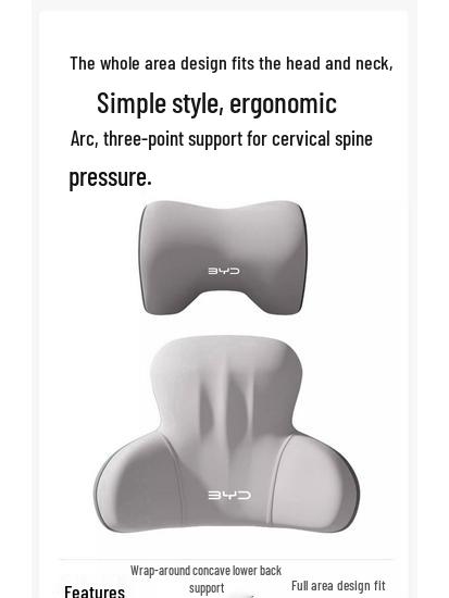Příslušenství pro vozy BYD: Opěrky hlavy, Bederní opěrky, Polštářky a Chrániče krku pro modely Qin Plus, Song Pro, Seagull, Seal, Han.
