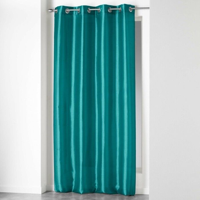 Rideau - SHANA - 140x240 cm - Bleu - Œillets - Effet soie sauvage