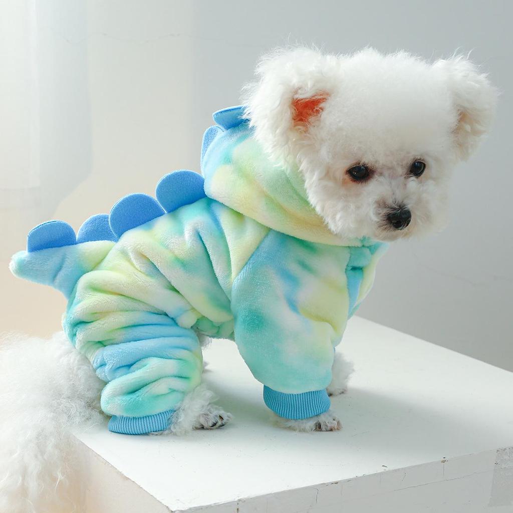 Dinosaur-Inspired Velvet Pet Suit for Small to Medium Dogs and Cats - Cozy Four-Legged Flower Design for Autumn and Winter