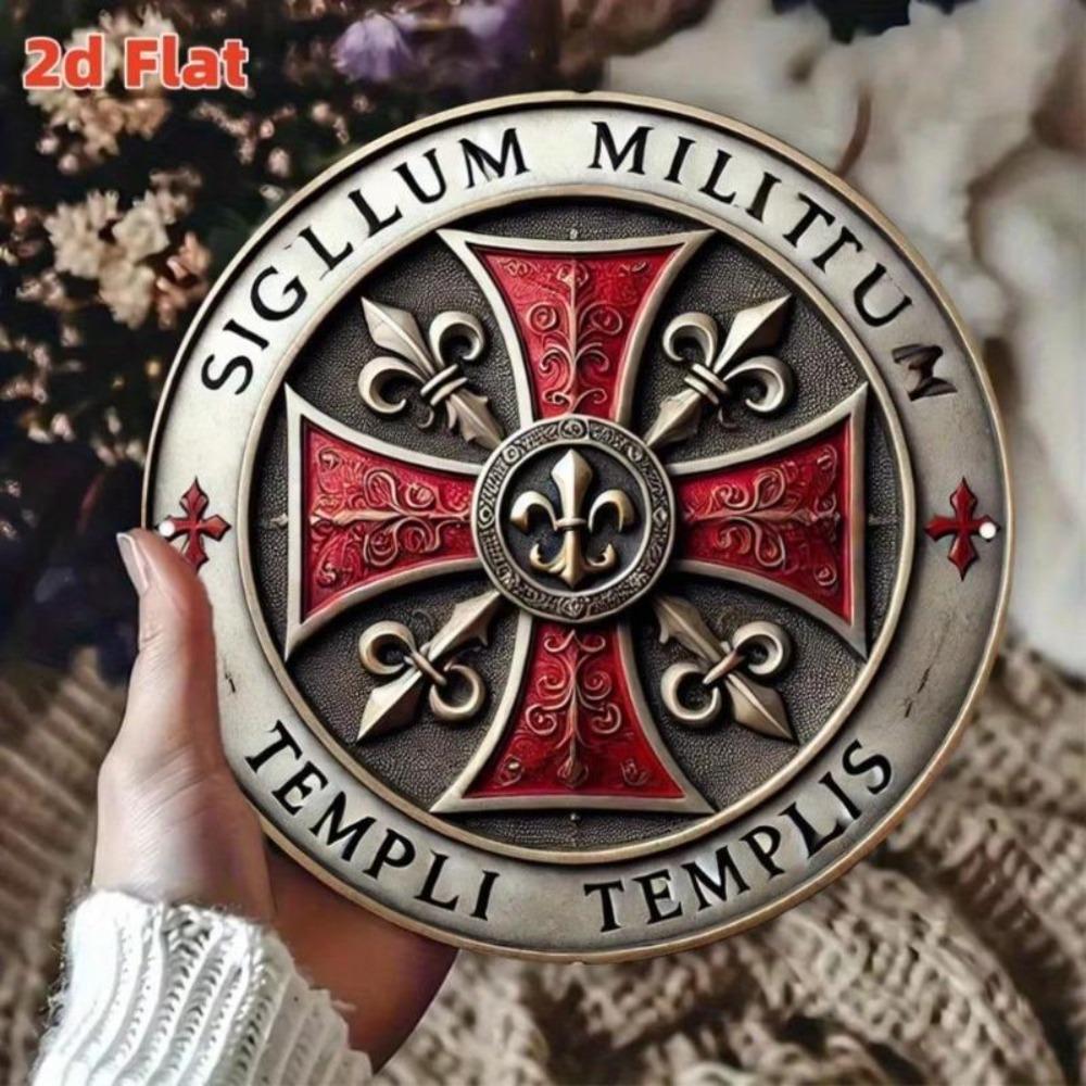 Tempelritter Rundes Metallschild Mittelalterliche Wandkunst für Spielzimmer Innen Außen Dekoration