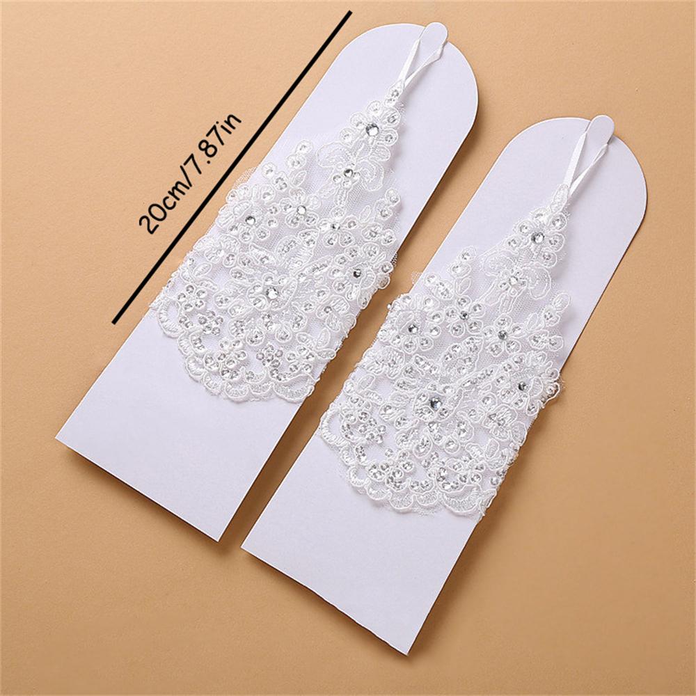 1 pair Women' Wedding Lace Gloves Bridal Fingerless Tulle Gloves Crystal Sequins Wrist Cuffs White Hook Finger Gloves