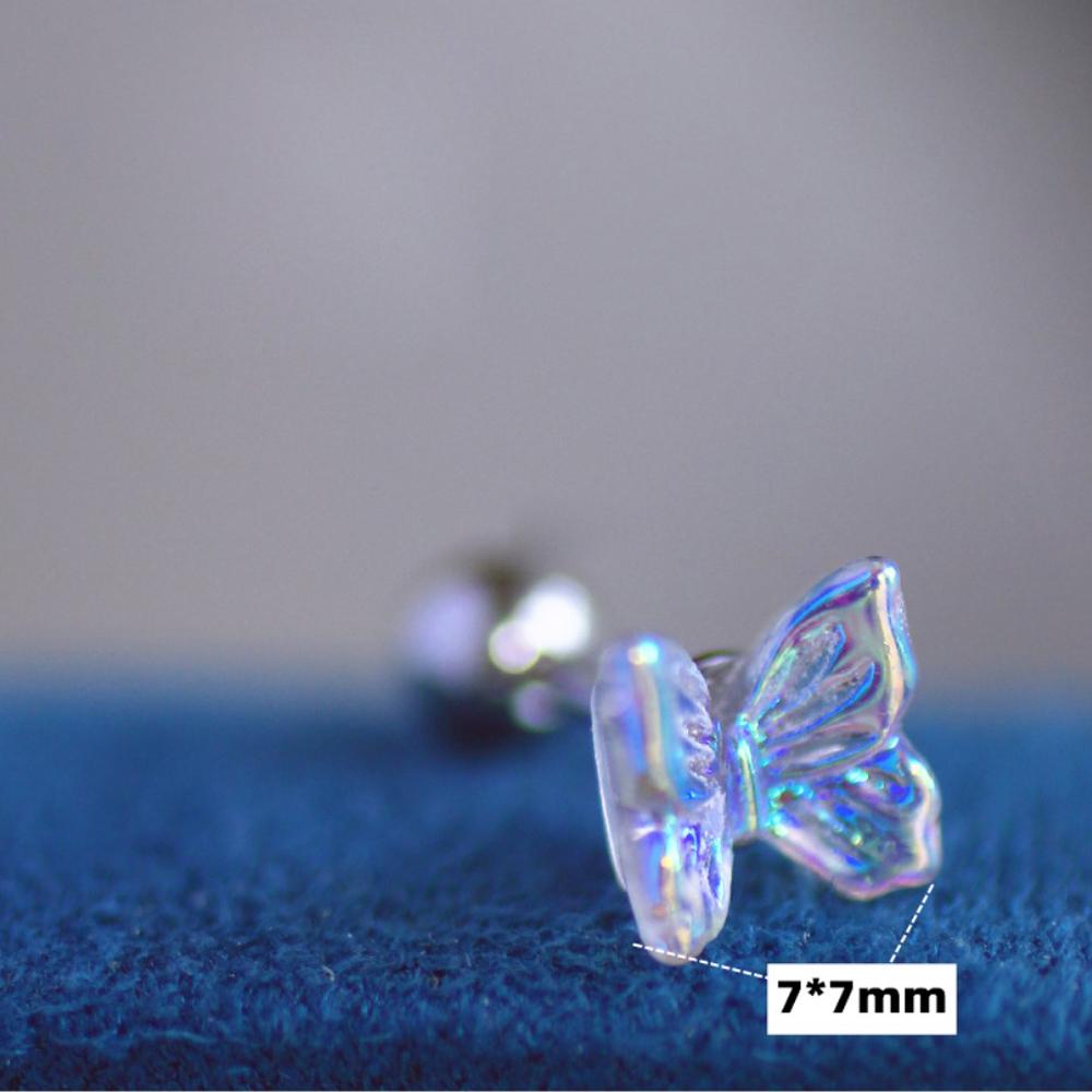 Geometric Transparent Women Titanium Steel Rainbow Stud Earrings Tragus Earrings Butterfly