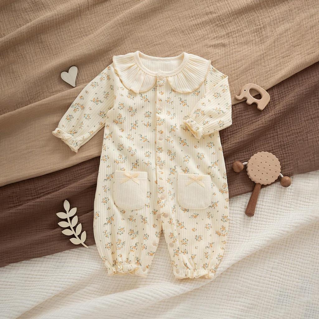 Mono de Algodón Floral Tipo A de Cuatro Estaciones para Bebés Niñas - Atuendo de Princesa para Primavera y Verano para Celebración de 100 Días