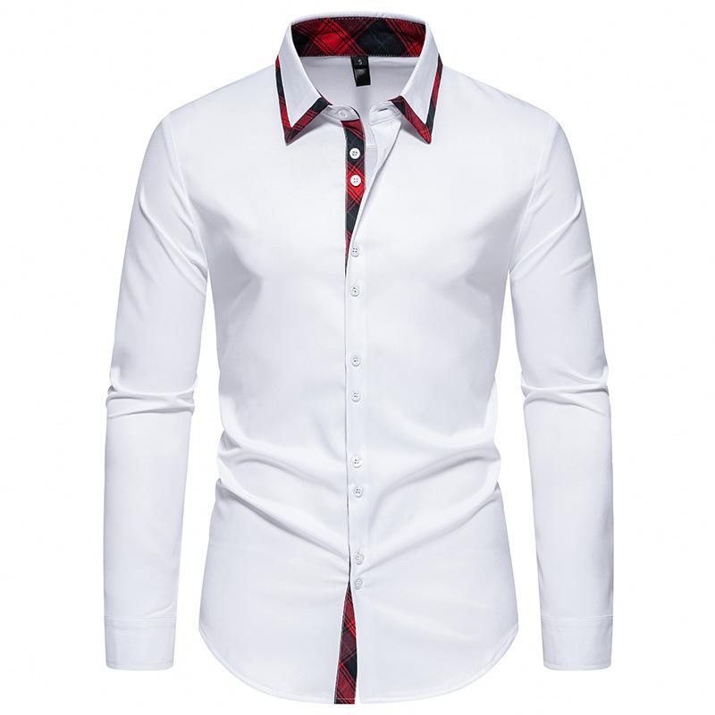 Men's Plaid Contrast Triangle Neck Long Sleeve Shirt Casual Shirt