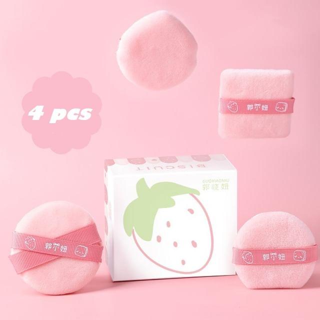 Kochanie - Set of 4: Powder Puff (Various Designs) With One Case - Pink