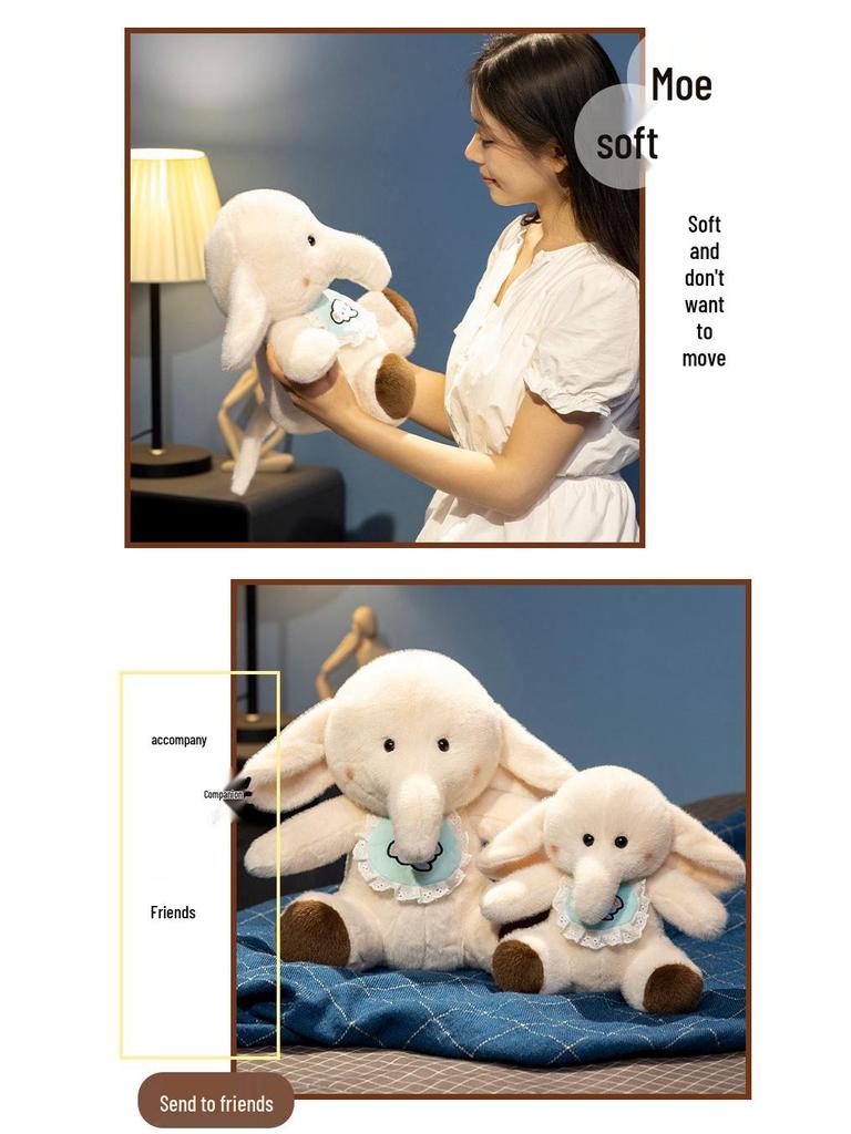 Cream Elephant Plush Doll In Cute Sitting Posture