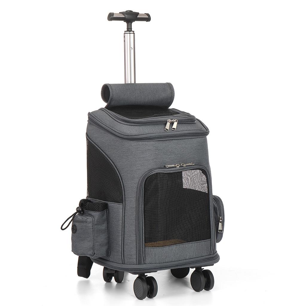Wheeled Pet Carrier Backpack Travel Carrier for Puppy Dogs Cats Removable Rolling Wheels Mesh Ventilation Window Storage Pockets