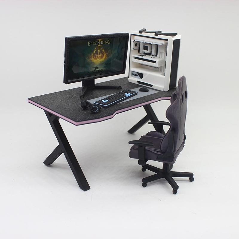 1/12 Dollhouse Esports Games Computer Keyboard Set Desk Chair Set Doll Home Study Room Furniture Decor Micro Scene Props