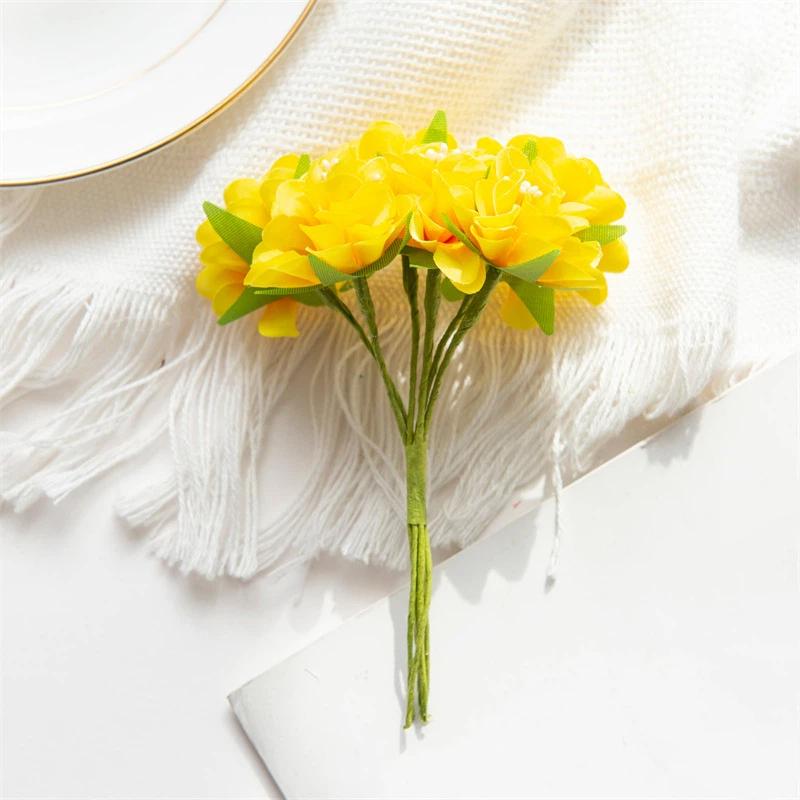 

Artificial Silk Carnation Bouquet 6 Heads Handmade Hydrangea for Rustic Wedding Home Decor Table Floral Display жовтий