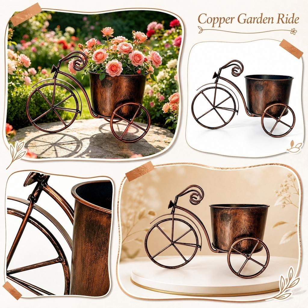 Fioriera Triciclo Vintage, Vaso da Fiori Rustico per Decorazione Giardino