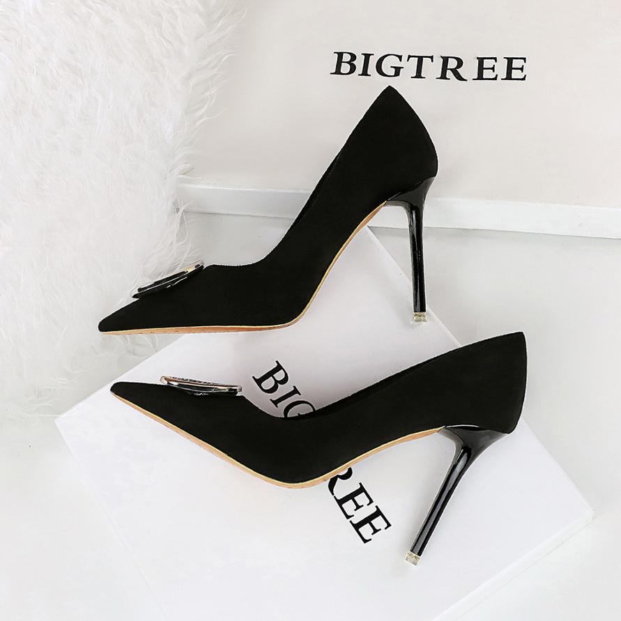 Pantofi de damă cu corecție pentru picioare pentru slăbire, tocuri super înalte, piele întoarsă, gură adâncă, cataramă ascuțită cu strasuri metalice, pantofi simpli cu toc înalt