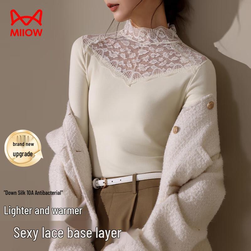 

Женский термотоп Mao Ren с кружевом, полувысоким воротником, V-образным вырезом и длинными рукавами M