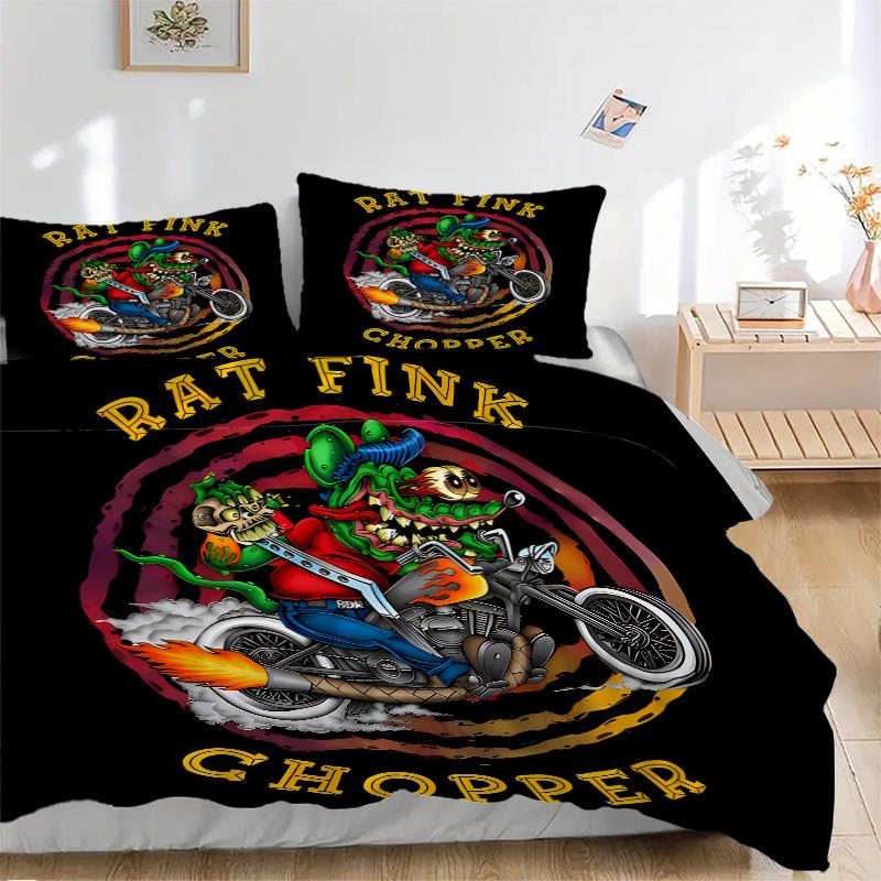 

Постельное белье с дизайном татуировки Rat Fink Chopper - 3 предмета, пододеяльник, Подарок для спальни, Без наполнителяB187 135x200cm