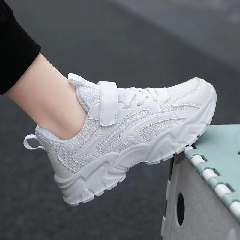 Children's sports shoes, comfortable leather surface, boys' running shoes, mesh surface, school little white shoes, girls' breathable soft-soled dad