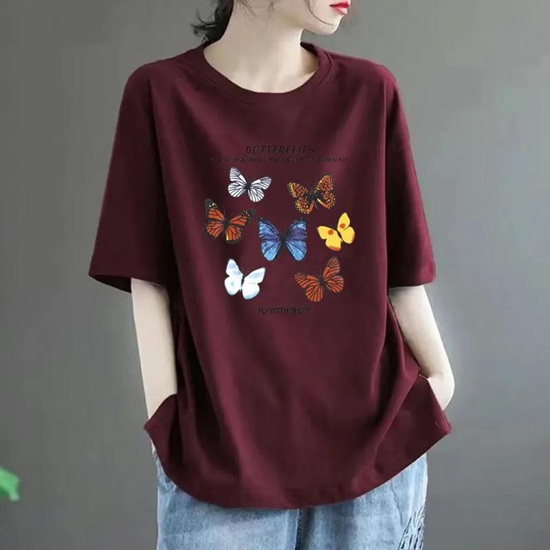 T-shirt for Women Summer Large Size Cotton Shirt Soft Loose Printed Casual Comfortable Pullover T-shirt Top