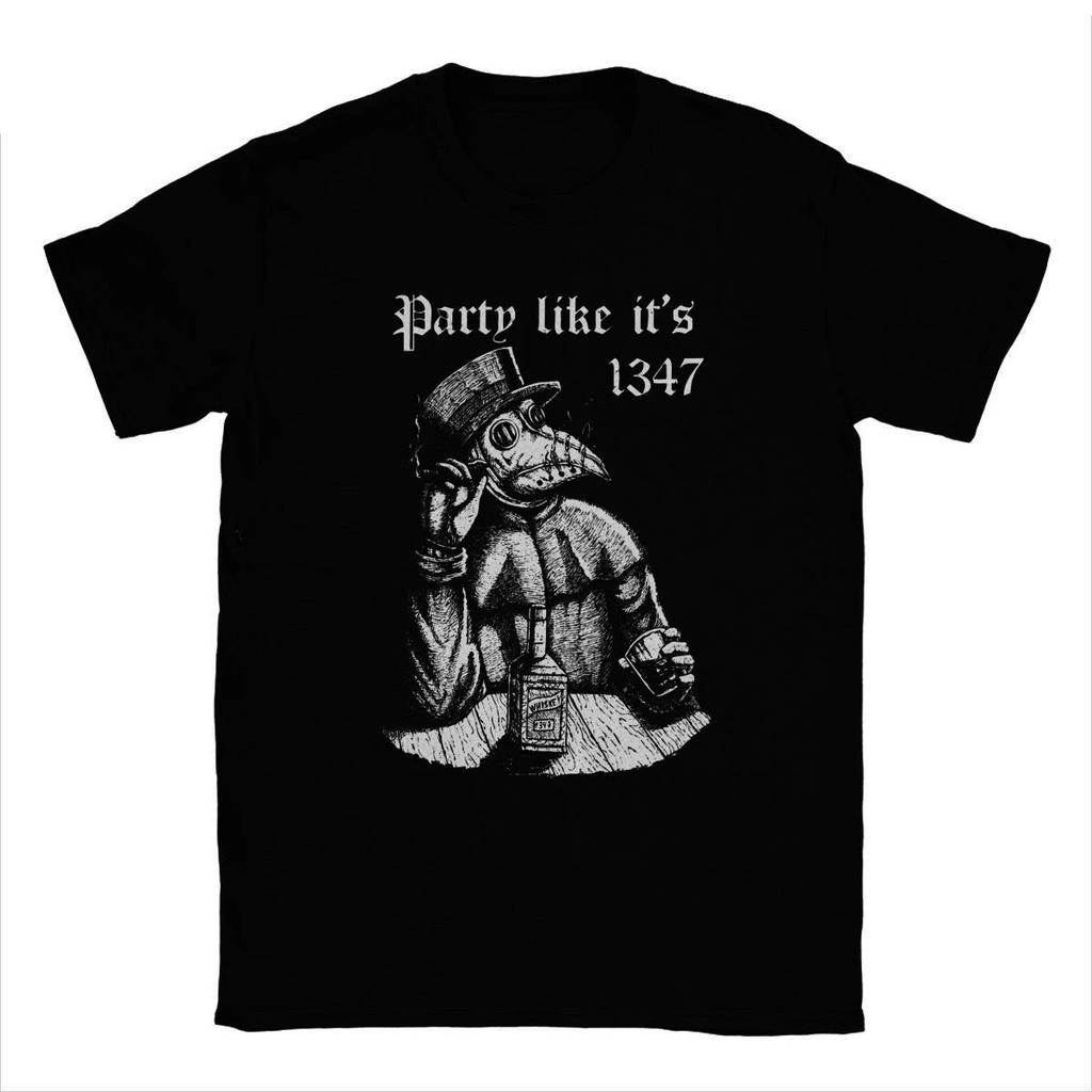 T-Shirts Clothes Party Like It's 1347 Vintage Plague Doctor Men's Tshirt Medieval Horror Funny Tee Shirt