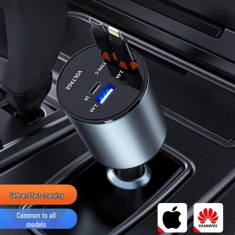 Retractable PD100W Car Charger: Super Fast USB Cigarette Lighter Plug for Apple 15, Huawei