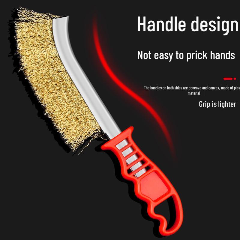 Stainless Steel & Copper-Plated Wire Brush with Plastic Handle for Rust Removal and Grill Cleaning