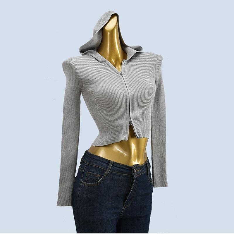 Export Yuan Single and Double Zipper Short Slim-Fit Knitted Cardigan Sweater Women's Spring and Autumn Stylish Trendy Long Sleeve Top