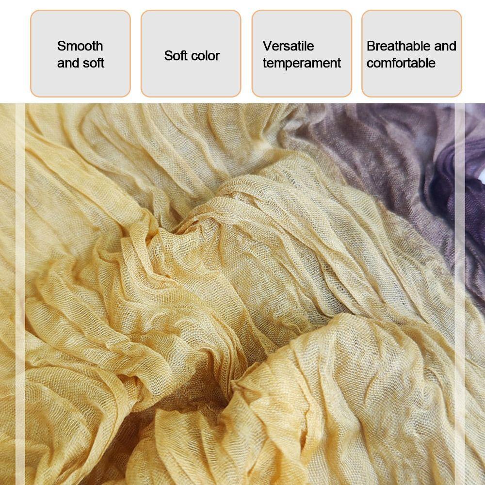 Gradient Blue Fold Shawl Soft Retro Cotton Hemp Scarf Fashionable Trend Sunscreen Scarf  Women