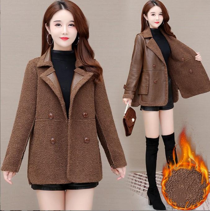 Damen Herbst und Winter Lockere Einreihige PU-Lederjacke Temperament Pendeln Doppelseitige Tragejacke