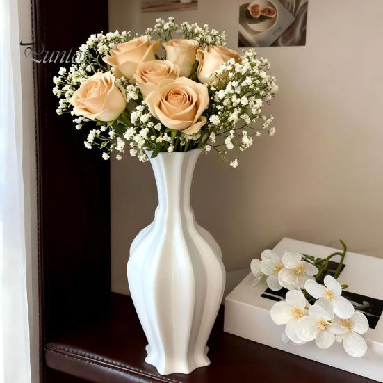 Bedroom Floral Container 3D Printed Minimalist Vase with Wavy Rim, Modern Flower Vase, Decorative Arrangement Holder Ceramic for Flowers & Artificial