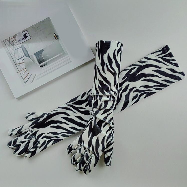 Elegancki wzór zebry Rękawiczki na Halloween Unikalne stroje Długie rękawiczki dla flapperki Panny Młodej Ślubne akcesoria do tańca