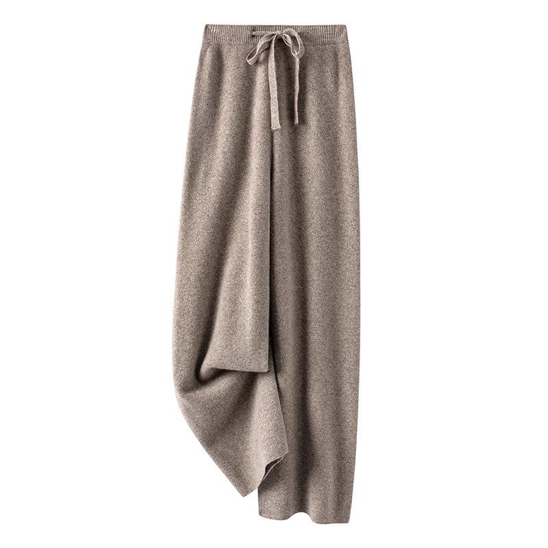 100% Pure Wool Red Elastic Waist Wide-Leg Pants for Autumn/Winter