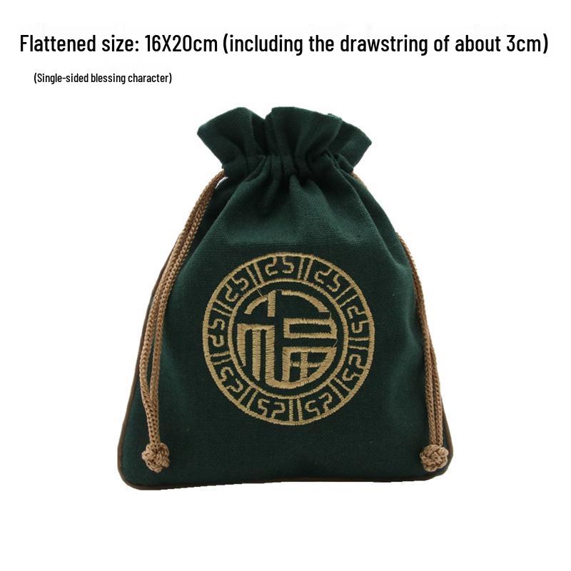 "Extra Large Embroidered Linen Drawstring Bag for Storage and Gifting"