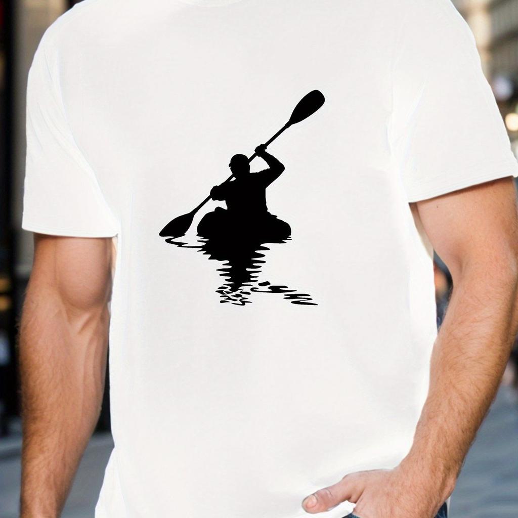 Kayaker Silhouette Graphic Tee Men Casual Short Sleeve Cotton Print TShirt Outdoor Enthusiast