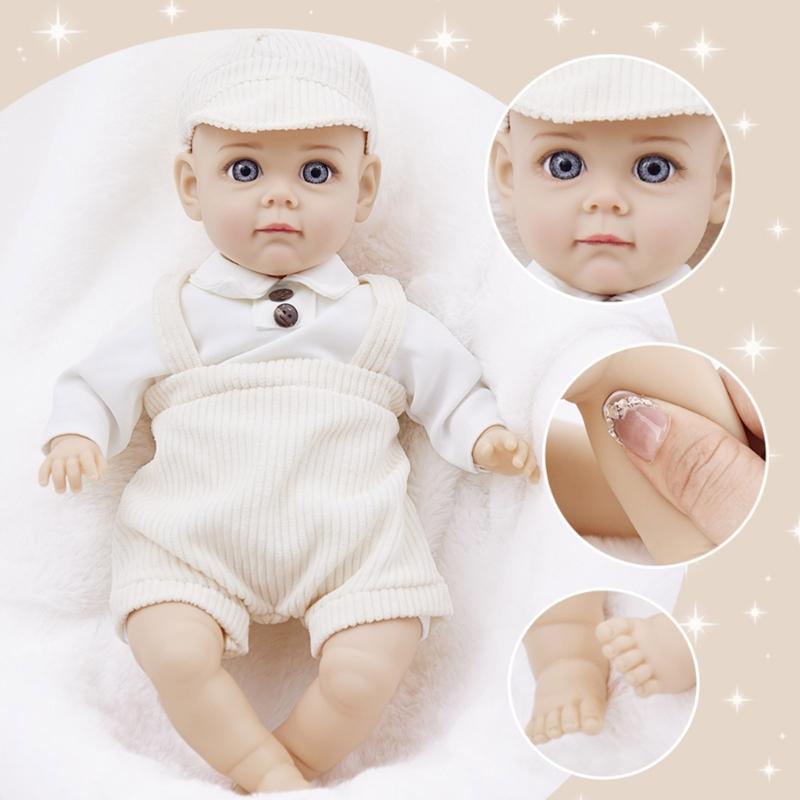 Realistic Vinyls Baby Boy Doll 14inch with Hat and Overalls for Kids Play Realistic Baby New Borns Asleep Toy Soft
