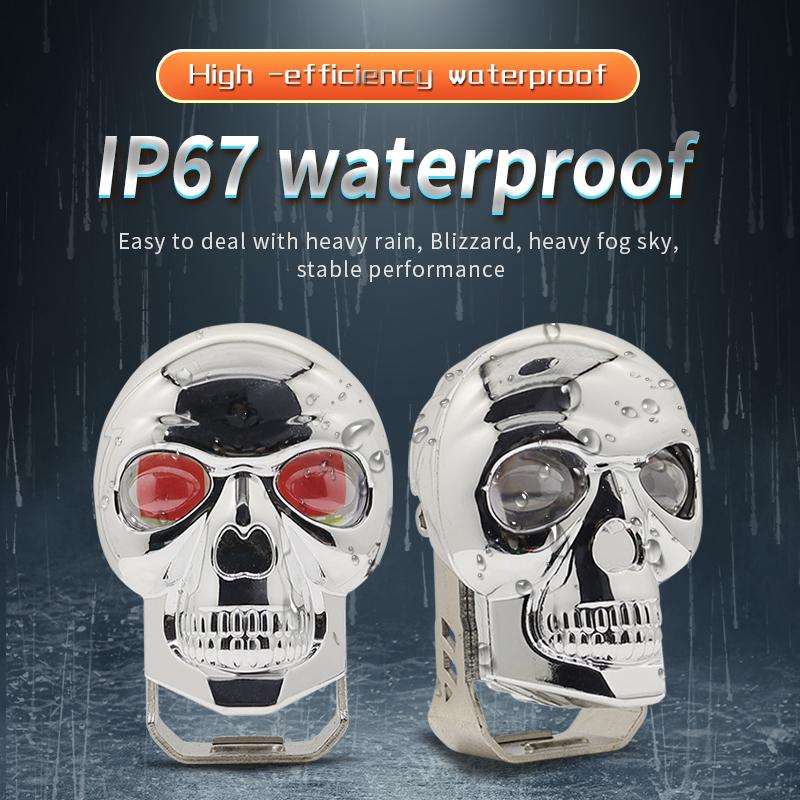 Motorcycle LED Skull Headlight Work Spot Driving Fog Light Dual Color Spotlights for Motorbike Truck Trailer Offroad ATV SUV